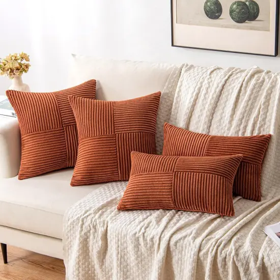 Pack of 2 Dark Rust Corduroy Pillow Covers 18x18 inch {4}