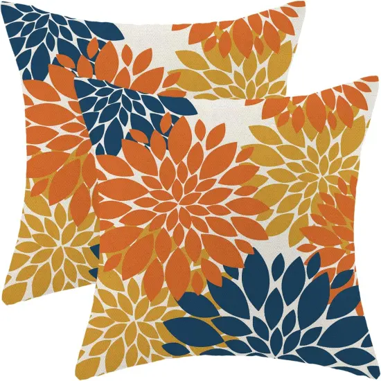 Set of 2 Fall Burnt Orange Outdoor Pillow Covers 20x20 Inch {1}