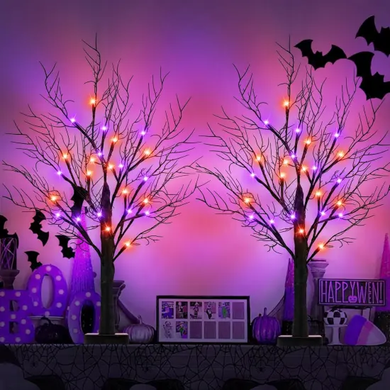 24 Inch Halloween Tree with 24 Orange & Purple Lights {3}