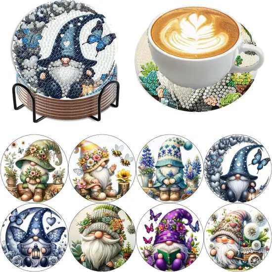 Gnomes Diamond Painting Coasters Kit Set with Holder Cork Pads {6}