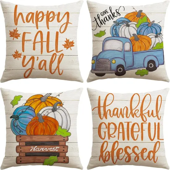 Set of 4 Fall Decorative Throw Pillow Covers 16x16 Inch {1}