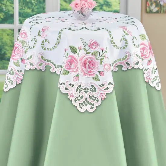 Collections Etc Embroidered Dainty Rose Scalloped Edge Table Linens {1}