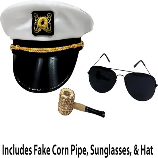 4E's Novelty Yacht Captain Hat Costume Accessories Set with Adjustable Hat, Aviator Sunglasses & Fake Pipe &ndash; Sailor Outfit Accessories for Adults, Men & Women &ndash; Nautical Party & Halloween Dress Up {3}