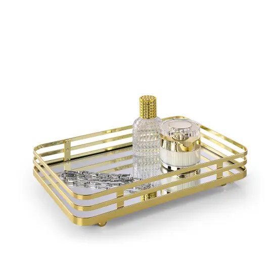 Classic Decorative Vanity Perfume Dresser Jewelry Organizer Makeup Mirror Tray Silver {4}