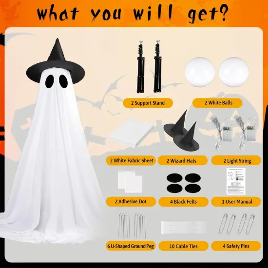 Spooky Halloweens Ghosts Decorations Outside with Witch Hat for Lawn Yards Front Porches {4}