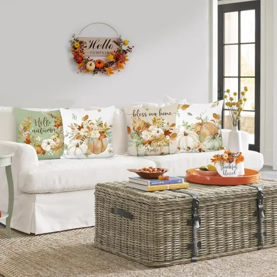 Set of 4 Fall Pumpkins Throw Pillow Covers 18 x 18 Inch {3}