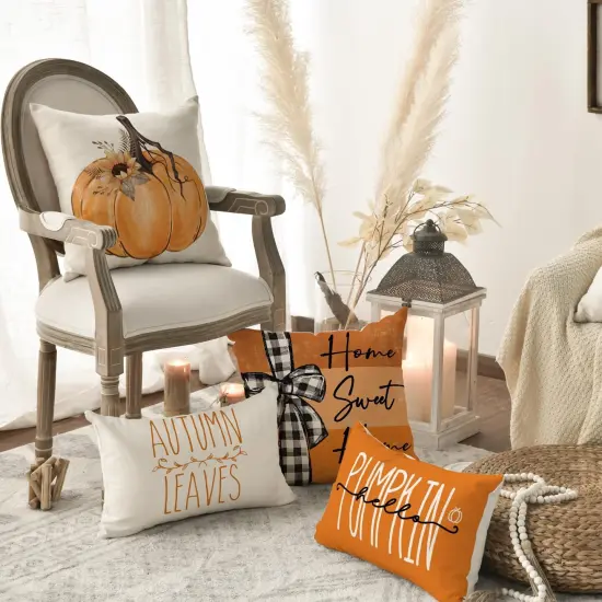 Set of 4 Fall Pumpkin Home Sweet Home Throw Pillow Covers 18 x 18 Inch {5}