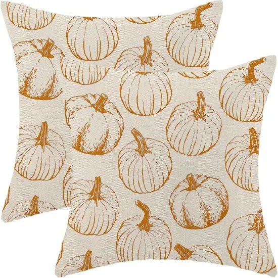 Set of 2 Fall Pillow Covers 18x18(Burnt Orange Pumpkin) {1}