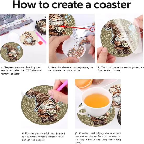 Gnome Coffee Diamond Painting Coasters Kits for Adults {5}