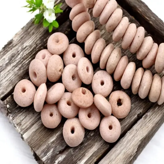 13~15mm Dusty Pink Recycled African Glass Heishi Beads {1}