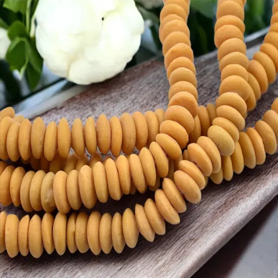 13~15mm Sunflower Yellow Recycled African Glass Heishi Beads {5}