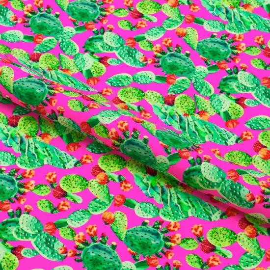 Cactus Leaves Printed Spandex Fabric Width 55/56" {1}