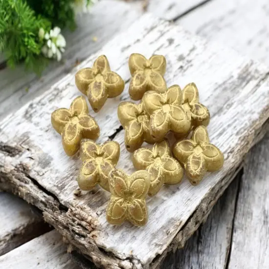 *10* 17mm Bronze Washed Matte Semi Translucent Honey 4 Petal Lily Flower Beads {4}