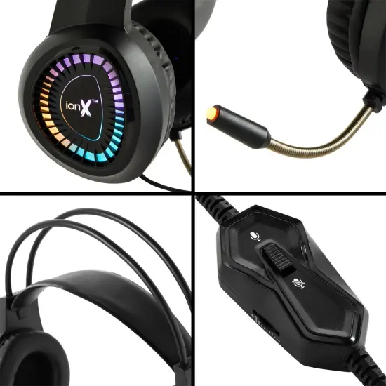 Wired Gaming Headphones with Microphone, Over the Ear 3.5mm Headphones with Microphone and RGB Lighting (Black) {4}