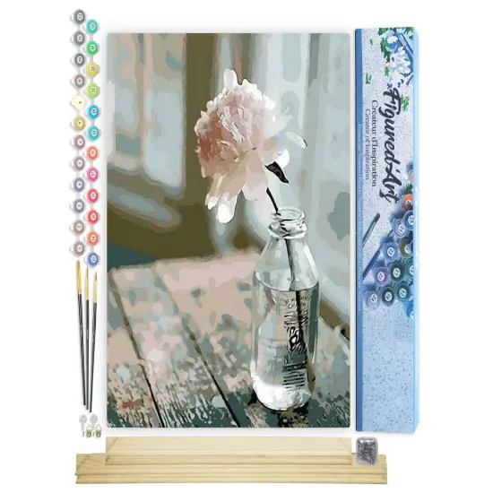 Figured'Art Paint by Numbers Kit for Adults White Flower 16"x20" - Craft Art Painting Rolled Canvas with DIY wooden frame {1}