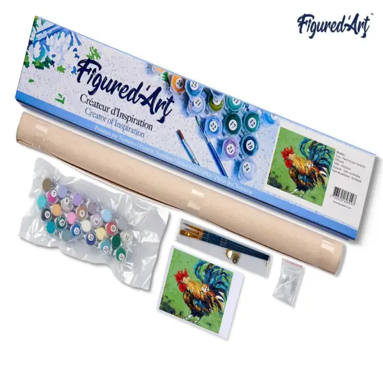 Figured'Art Paint by Numbers for Adults Rooster 16"x20" - Craft Art Painting DIY Kit Rolled Canvas without frame {5}