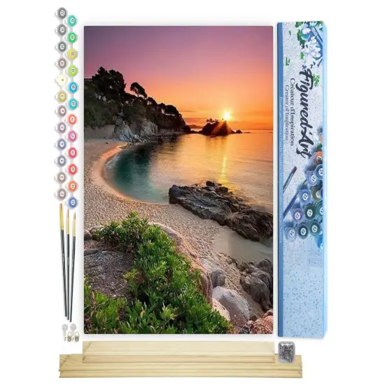 Figured'Art Paint by Numbers Kit for Adults Quiet Beach at Dusk 16"x20" - Craft Art Painting Rolled Canvas with DIY wooden frame {1}