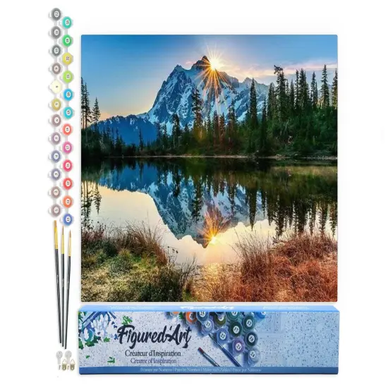 Figured'Art Paint by Numbers for Adults Lake and Mountain reflection 16"x20" - Craft Art Painting DIY Kit Rolled Canvas without frame {1}