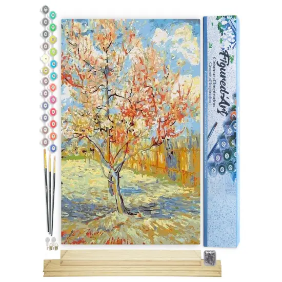 Figured'Art Paint by Numbers Kit for Adults Van Gogh The Pink Peach Tree 16"x20" - Craft Art Painting Rolled Canvas with DIY wooden frame {1}