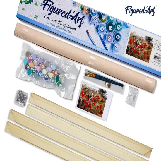 Figured'Art Paint by Numbers Kit for Adults Wild flowers in the countryside 16"x20" - Craft Art Painting Rolled Canvas with DIY wooden frame {5}