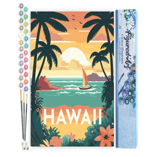 Figured'Art Paint by Numbers for Adults Travel Poster Hawaii 16"x20" - Craft Art Painting DIY Kit Rolled Canvas without frame {1}