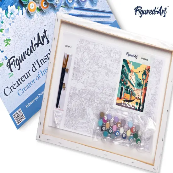 Figured'Art Paint by Numbers for Adults with Frame Travel Poster Lisbon 16"x20" - Craft Art Painting DIY Kit Canvas Already Stretched on a Wooden Frame {5}