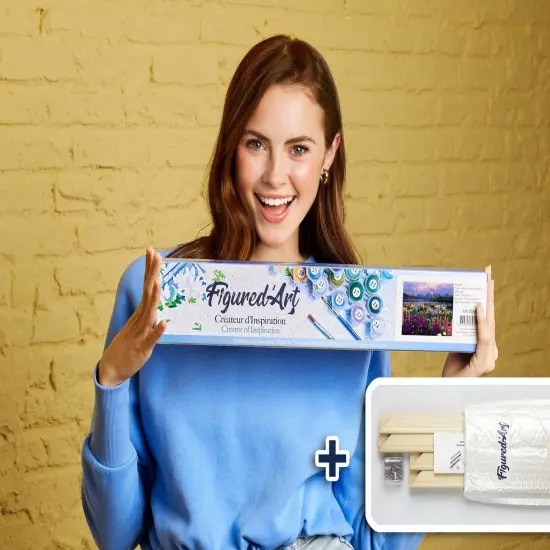 Figured'Art Paint by Numbers Kit for Adults Flowers and Lake near the Mountain 16"x20" - Craft Art Painting Rolled Canvas with DIY wooden frame {2}