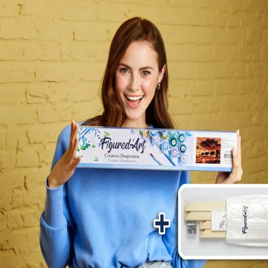 Figured'Art Paint by Numbers Kit for Adults Elephants at Sunset 16"x20" - Craft Art Painting Rolled Canvas with DIY wooden frame {2}