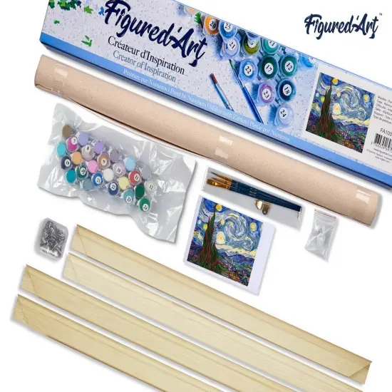 Figured'Art Paint by Numbers for Adults Van Gogh Starry Night 16"x20" - Craft Art Painting Rolled Canvas with DIY wooden frame {5}