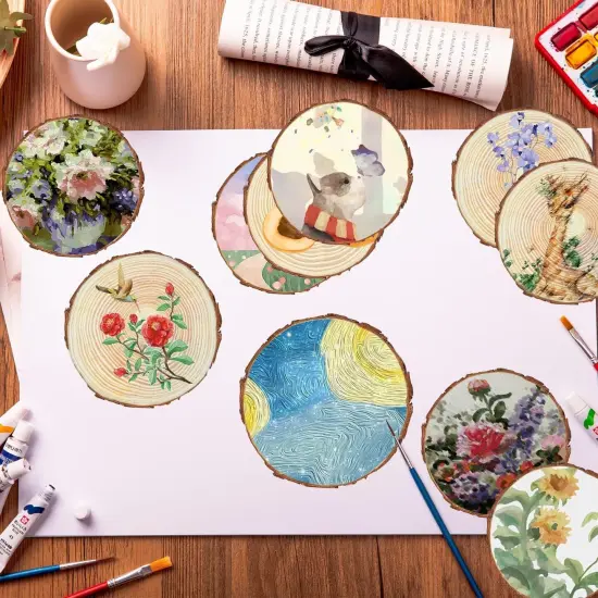 Unfinished Wood Slices for Centerpieces - 5.1-5.5 Inch,Round Natural Discs with Tree Bark, Wooden Cookies Circles for Crafts Christmas Ornaments, Rustic Wedding Decor {5}