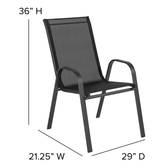 Merrick Lane Set of 4 Manado Series Metal Stacking Patio Chairs with Flex Comfort Material Black {5}