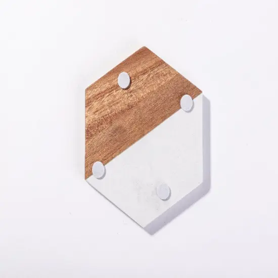 Craft Express 4 Pack Engravable Hexagonal Marble and Wood Coasters &ndash; 4" Laser-Ready {6}