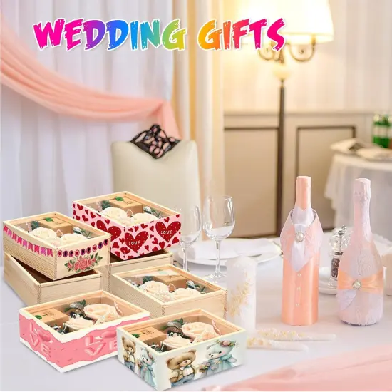 6 Pcs Wood Boxes with Window for Crafts 7.8 x 6 x 2.8 Inch Unfinished Wood Box Small Wooden Storage Boxes Wooden Display Box with Sliding Transparency Lid for DIY Birthday Party Gift Favor {3}