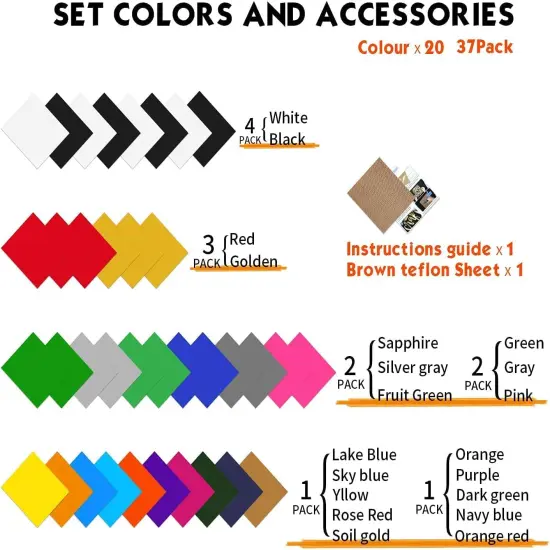 HTV Heat Transfer Vinyl Bundle 37Pack 12" x 10" Vinyl Sheets-20 Assorted Colors {2}