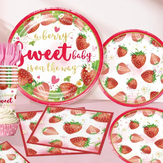 239pcs Strawberry Baby Shower Decorations for Sweet Girl (Red Pink and Gold) {2}