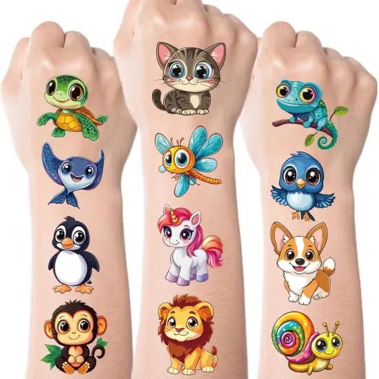 102 Styles Mixed Cute Animals Stickers - Temporary Tattoo Stickers for Kids {1}