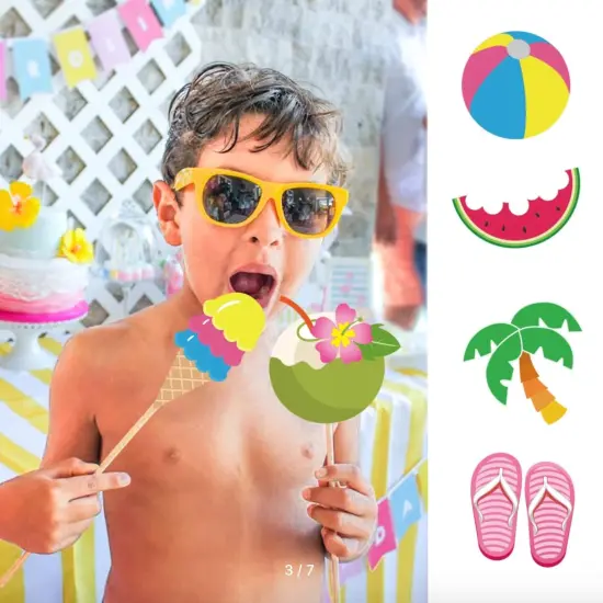 25Pcs Hello Summer Pool Photo Booth Props with Stick {3}