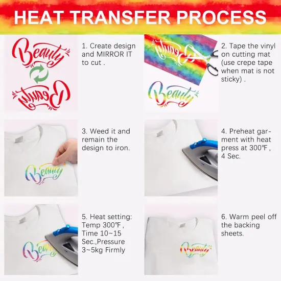 8 Sheets 10x12 Inch Rainbow Iron On Vinyl Ombre Htv for Clothes {5}