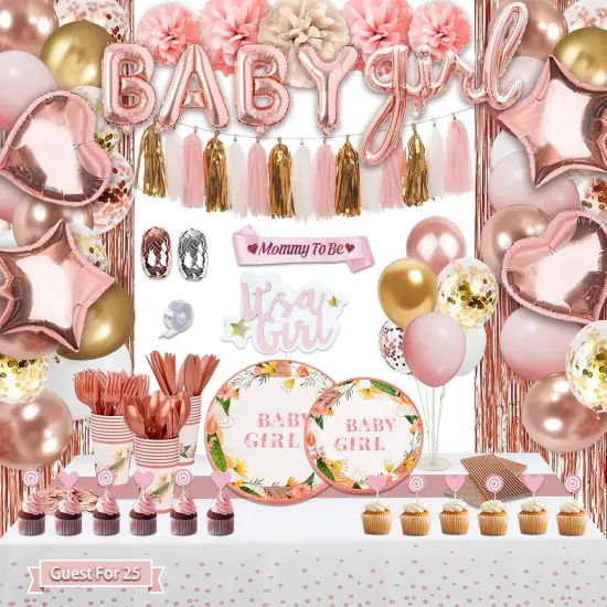 303 Pcs Baby Shower Decorations For Girl (Rosegold Baby Girl) {1}