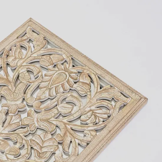 Wood Floral Hand Carved Wall Accent with Mirror Work - 24" x 71" {5}