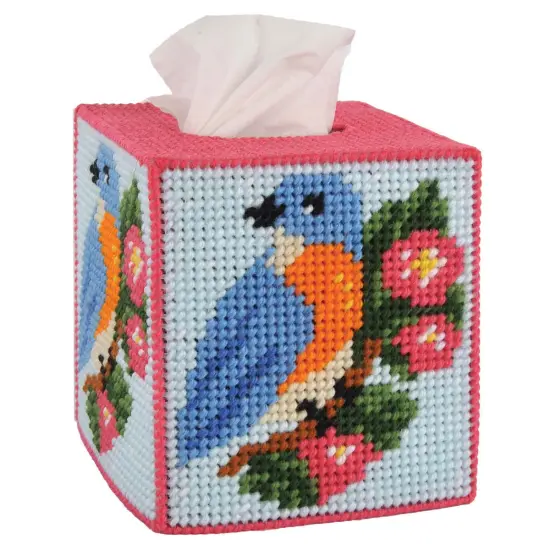 HerrschnersMorning Bluebird Tissue Box Plastic Canvas Kit Multi {1}