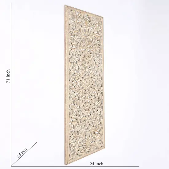 Wood Floral Hand Carved Wall Accent with Mirror Work - 24" x 71" {4}
