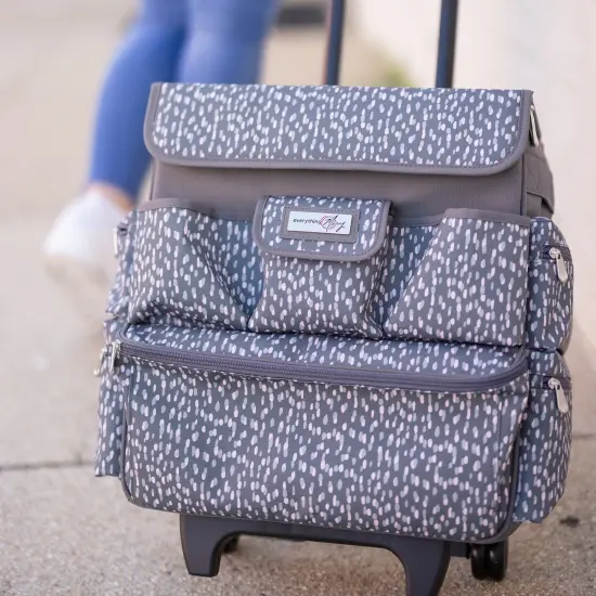 Multi-Compartment Teacher Rolling Tote, Grey & White {4}