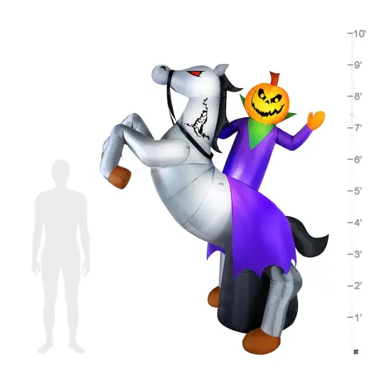 9' Animated Jack-O-Lantern Grim Reaper on Horse Inflatable Outdoor Halloween Decoration {3}