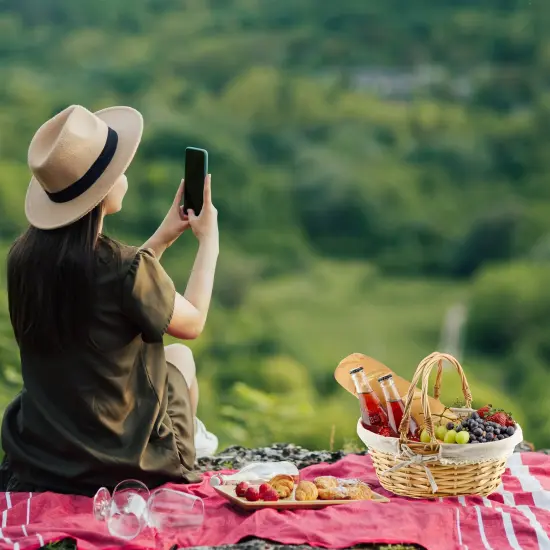 Wicker Basket with Handles Cloth Liner Easter Picnic Gift Beige {5}