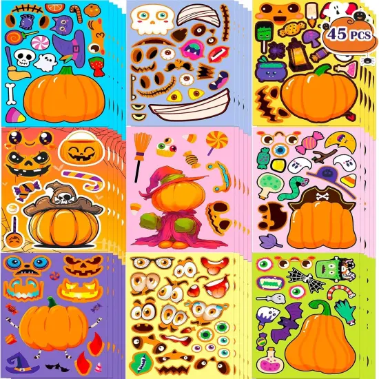45 Sheets Halloween Pumpkins Stickers for Kids {1}