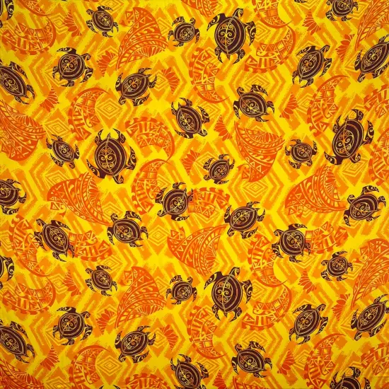 1 Yard Sea Turtles Polynesian Tattoo Fabric, 100% Rayon Poplin, 36in L x 45in W Red/Fuschia/Black {6}