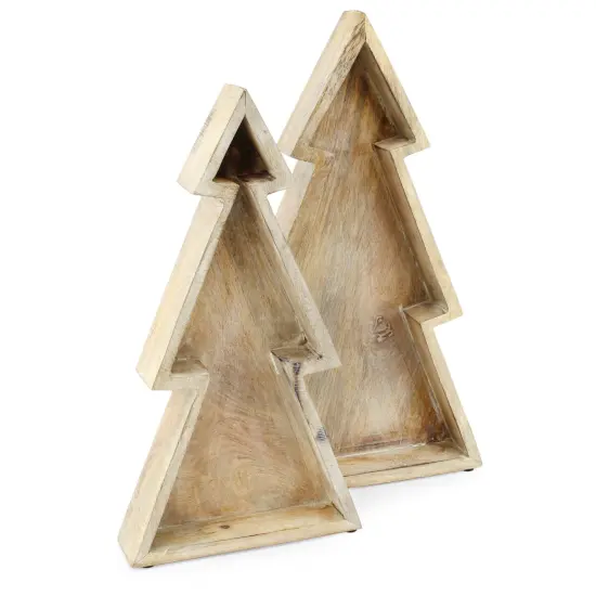 Wooden Christmas Tree Trays 2ct Nested Rustic Farmhouse Decor Brown {1}