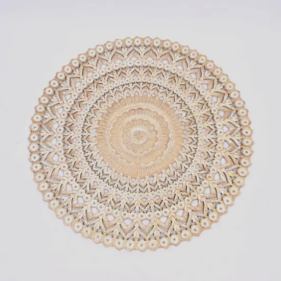 Wooden Floral Hand Carved Mandala Round Wall Decor - 48" {2}