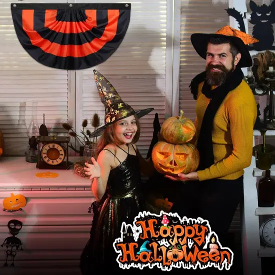 4 Pcs 3 x 1.5 ft Halloween Flag Bunting Half Fan {3}